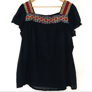 Johnny Was Blue Embroidered Top Size XL